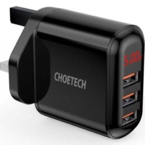 Choetech Q5009-UK-BK USB x 3 17W Wall Charger With Digital Display, Black