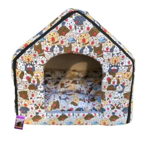 Coco Kindi Multicolored Animal Pattern Washable Cotton House with Zip L - For Cat & Dog