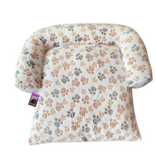 Coco Kindi Cream Color Paw Print Washable Fur Day Bed – Size 63 x 55 x 10cm - For Dogs & Cats