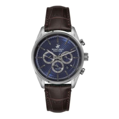 Beverly Hills Polo Club Men's Quartz Movement Watch, Multi Function Display and Leather Strap - BP3004X.392, Brown