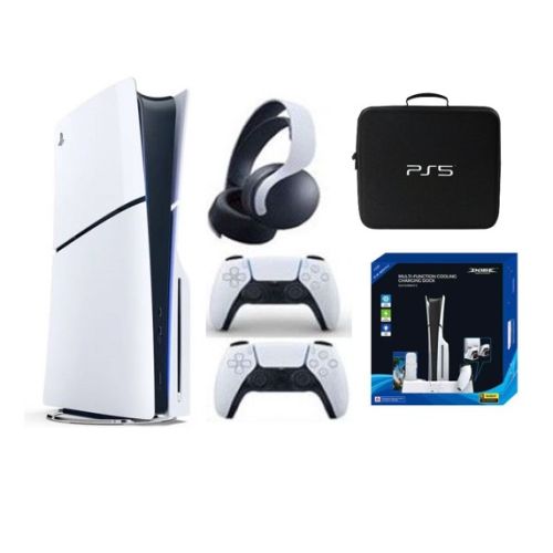 Sony PlayStation 5 Console Disc Version Slim 1TB with Extra Controller (TRA) with Bag, Vertical Stand Multifunction & Pulse Headset