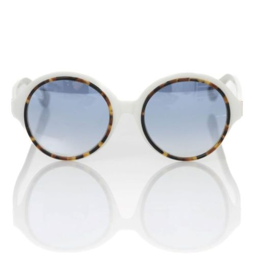 Frankie Morello Chic White Round Sunglasses with Blue Shaded Lens (FR-22074)