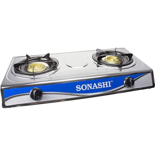 Sonashi SGB-208S Double Gas Stove with Electronic Ignition System – Stainless Steel Two Burner Gas Stove, (GB-208S)