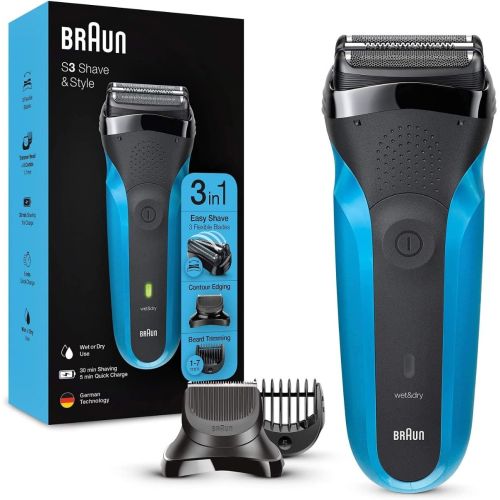 Braun Shaver 310Bt,Series 3 Shave And Style Rechargeable Wet And Dry Electric Shaver-(Blue/Black)-(Shaver 310BT)
