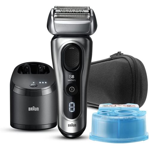 Braun Series 8 Wet & Dry Shaver With 5-In-1 Smartcare Center And Travel Case, Silver, Shaver 8467CC