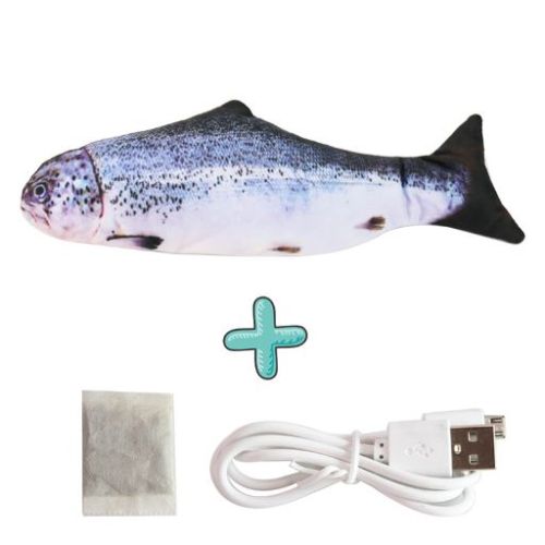 For Pet Realistic Flopping Electric Fish With Usb Charging Toy For Cats - Silver And Black