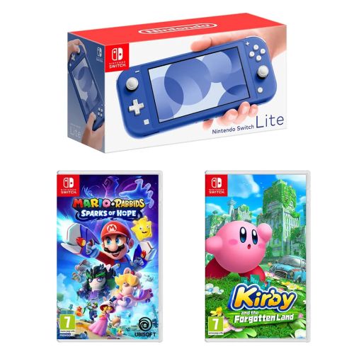 Switch Lite Console Blue with Mario + Rabbids Sparks of Hope & Kirby and the Forgotten Land