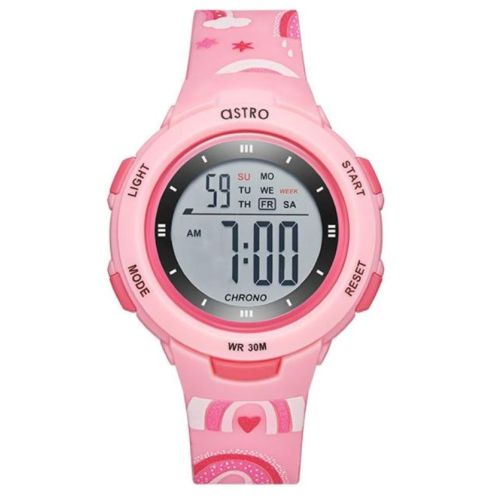 Astro Kids Watch, Digital Display and Polyurethane Strap, Pink Print - A23914-PPPP 