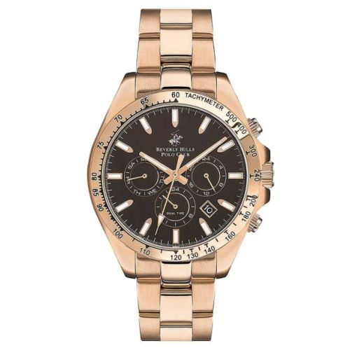 Beverly Hills Polo Club Men's JP25 Movement Watch, Multi Function Display and Metal Strap - BP3127X.440, Rose Gold