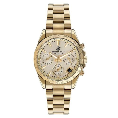 Beverly Hills Polo Club Women's JP25-4.5 Movement Watch, Multi Function Display and Metal Strap - BP3204C.110, Gold