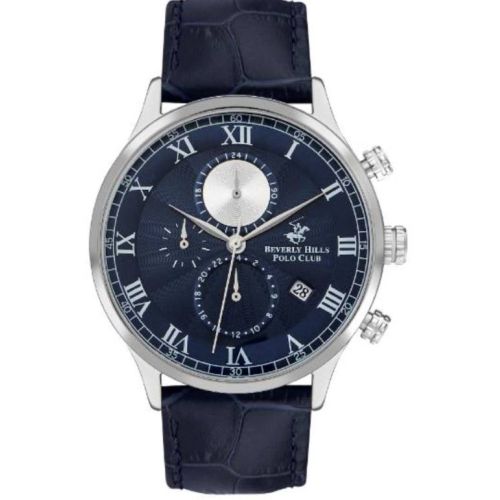 Beverly Hills Polo Club Men's JP15 Movement Watch, Multi Function Display and Leather Strap, Dark Blue - BP3371X.399