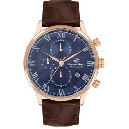 Beverly Hills Polo Club Men's JP15 Movement Watch, Multi Function Display and Leather Strap, Brown - BP3371X.492