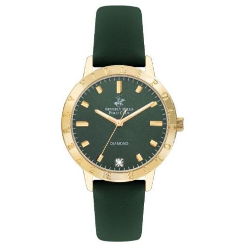 Beverly Hills Polo Club Women's Analog Display Watch & Leather Strap, Green - BP3387C.177