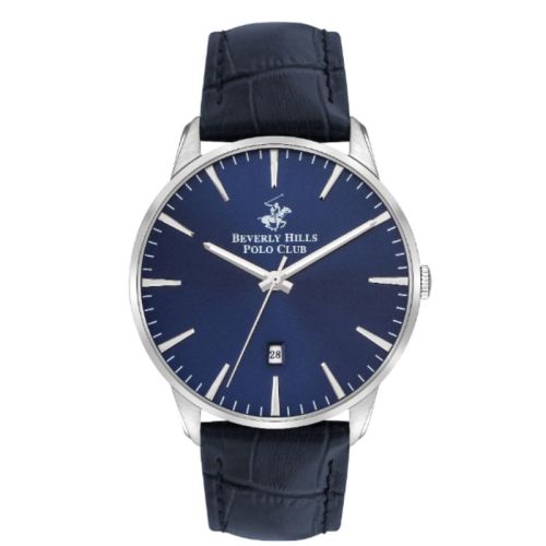 Beverly Hills Polo Club Men's Analog Display Watch & Leather Strap, Dark Blue - BP3393X.399