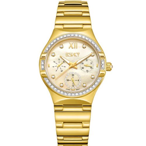 Ecstacy Women's Multi Function Display Watch & Stainless Steel Strap, Gold - E23608-GBGMC