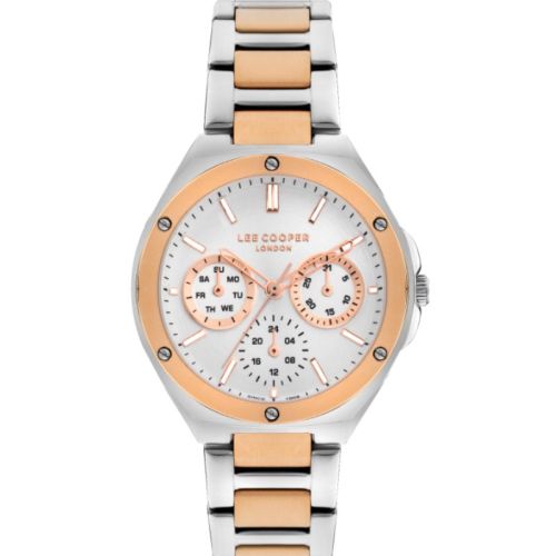 Lee Cooper Women's Multi Function Display Watch & Metal Strap, Silver And Rose Gold - LC07844.530
