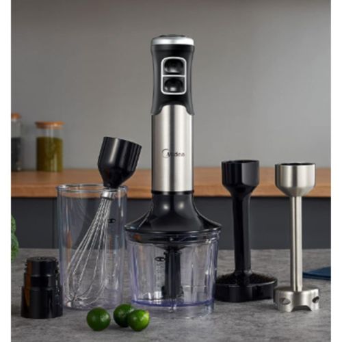 Midea  5 in 1 Stainless Steel Hand Blender, 1000 W, Set of 4 Accessories for Preparing Baby Food, Mashed Potatoes, Salads, Soups and Vegetables - MJ-BH1001W