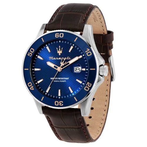 Maserati Competizione 43mm 3H Blue Dial Brown St Men's Watch - R8851100004