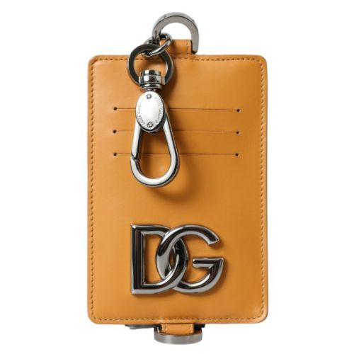 Dolce  Gabbana Orange Calf Leather Credit Card Holder Clip On Wallet (BAG1113)
