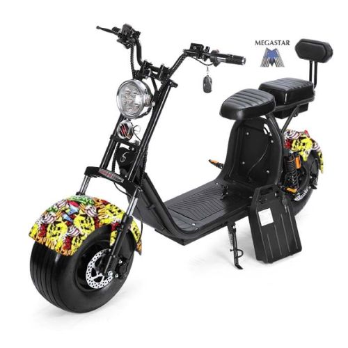 Megastar Megawheels Stylsh 60 V Groovy Fat Tyre Scooter With Headlights & Removable Battery  - Graffiti (UAE Delivery Only)