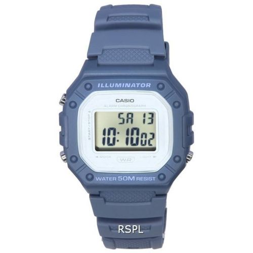 Casio W-218hc-2a Digital Quartz Watch In Light Blue Resin Band