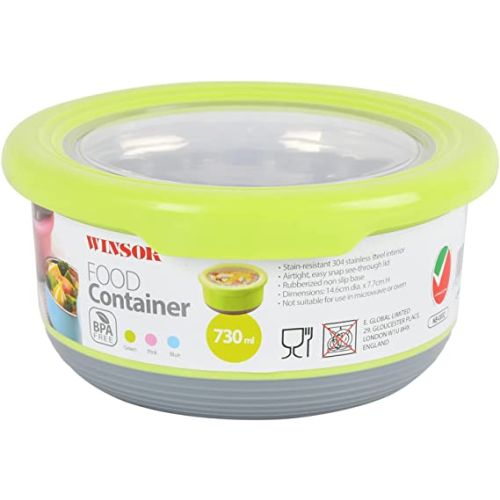 Winsor Plastic and Stainless Steel Food Container, Assorted, 730 ml, WFC730-G
