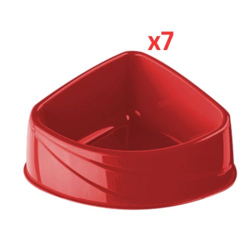 Georplast Corner Plastic Pet Bowl Large - Red (Pack of 7)