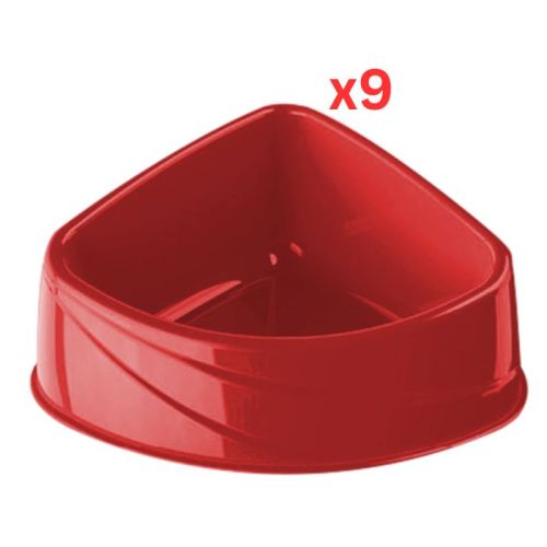 Georplast Corner Plastic Pet Bowl Small - Red (Pack of 9)