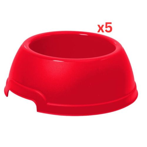 Georplast Lucky Plastic Antislip Pet Bowl Large - Red  (Pack of 5)