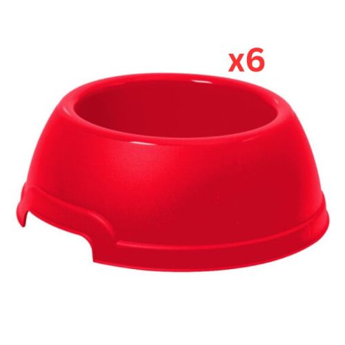 Georplast Lucky Plastic Antislip Pet Bowl Medium - Red (Pack of 6)