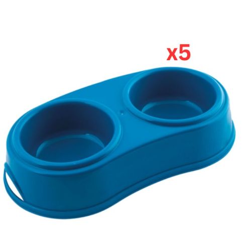 Georplast Plastic Double Antislip Pet Bowl Large - Blue  (Pack of 5)