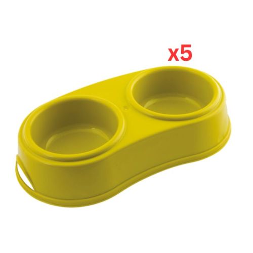 Georplast Plastic Double Antislip Pet Bowl Large - Limegreen (Pack of 5)