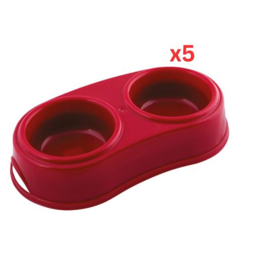 Georplast Plastic Double Antislip Pet Bowl Large - Red (Pack of 5)