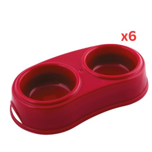 Georplast Plastic Double Antislip Pet Bowl Medium - Red (Pack of 6)