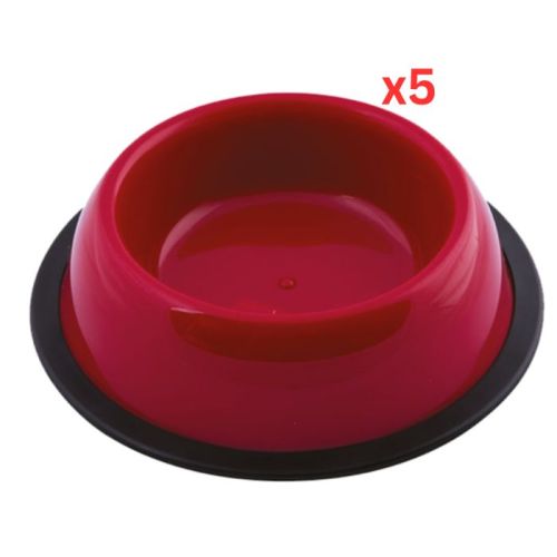 Georplast Silver Antislip Plastic Pet Bowl Large - Red (Pack of 5)
