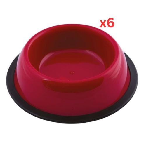 Georplast Silver Antislip Plastic Pet Bowl Medium - Red (Pack of 6)