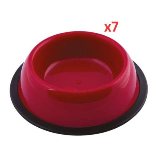 Georplast Silver Antislip Plastic Pet Bowl Small - Red (Pack of 7)