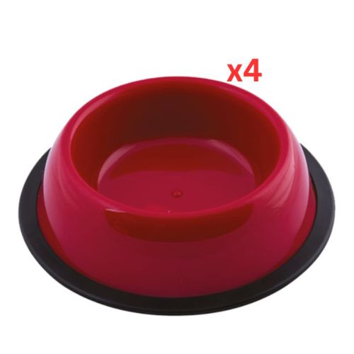 Georplast Silver Antislip Plastic Pet Bowl XL - Red (Pack of 4)
