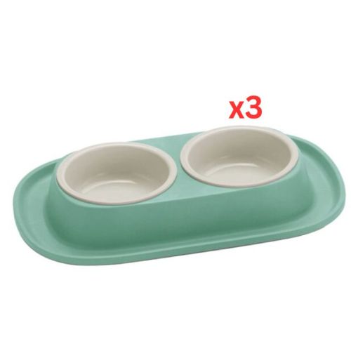 Georplast Soft Touch Plastic Double Bowl - Green (Pack of 3)
