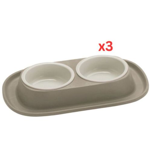 Georplast Soft Touch Plastic Double Bowl - Grey (Pack of 3)