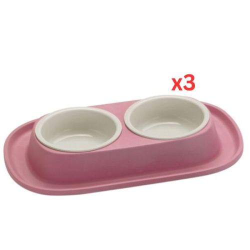 Georplast Soft Touch Plastic Double Bowl - Pink (Pack of 3)