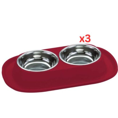 Georplast Soft Touch Stainless Steel Double Bowl - Red (Pack of 3)