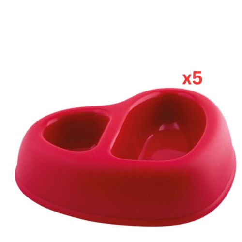Georplast That’s Amore Double Plastic Pet Bowl - Red (Pack of 5)