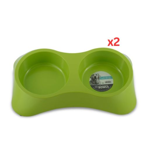 M-pets Melamine Double Bowl Green 2x1700ml (Pack of 2)