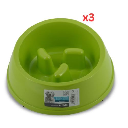 M-pets Melamine High Back Slow Down Bowl Green 1400ml (Pack of 3)