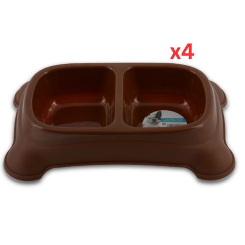 M-PETS Plastic Double Bowl Brown 2x650ml (Pack of 4)