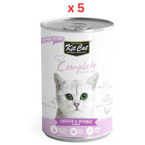 Kit Cat Complete Cuisine Chicken And Skipjack In Broth 150g Cat Wet Food (Pack Of 5)