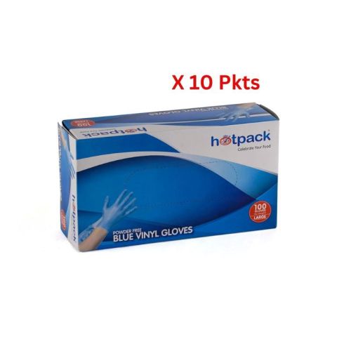 Hotpack Blue Vinyl Gloves Large 100 Pieces x 10 Packets - BVGL