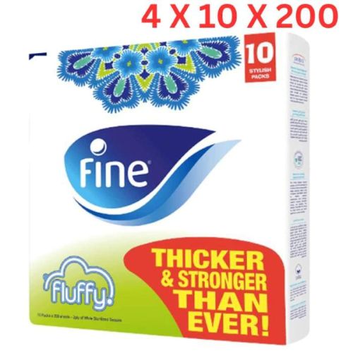 Fine Facial Tissues Fluffy, 2 Ply - 4 x 10 x 200 Sheets