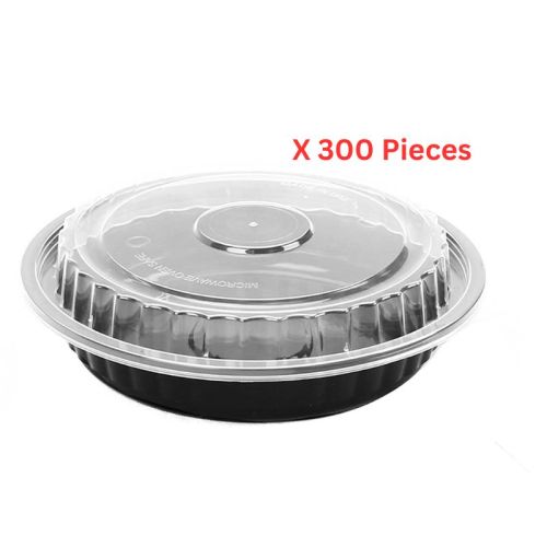 Hotpack Black Base Round Container 12 Oz Base With Lid 300 Pieces - BB8300300B+BB8300300L